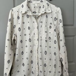 H&M Cream and Black Embroidered Linen Shirt